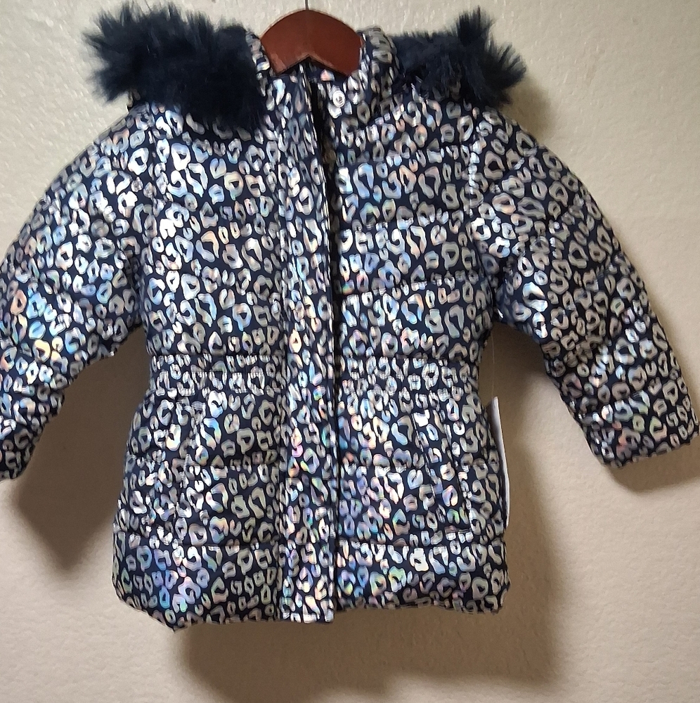 Kids Leopard Print Puffer Jacket with Faux Fur Hood